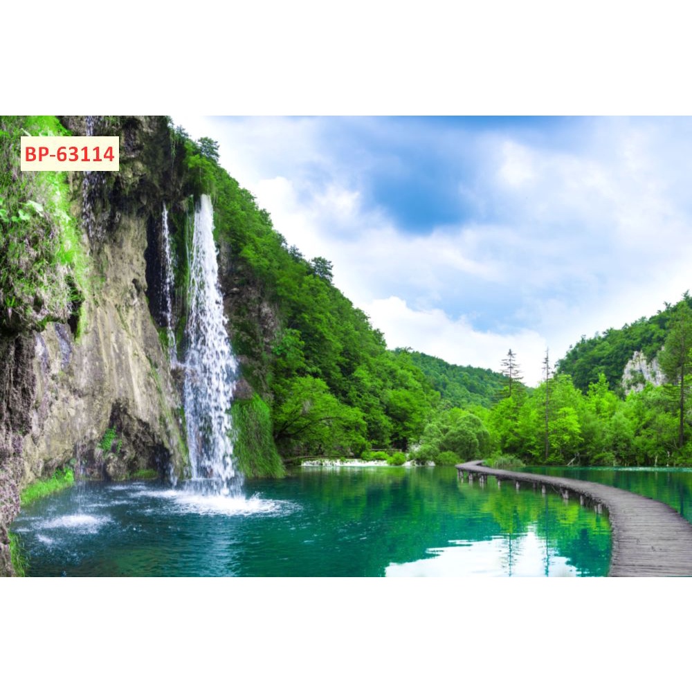 Tranh dán tường 3d thác nước thiên nhiên, quang cảnh thoáng đãng tạo cảm giác thư thái hoà mình với thiên nhiên