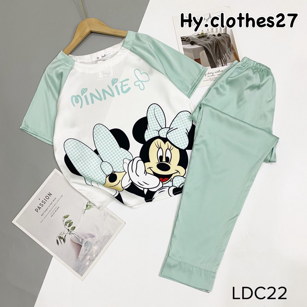BỘ NGỦ LỤA CỘC DÀI cổ tròn hoạ tiết siêu xinh