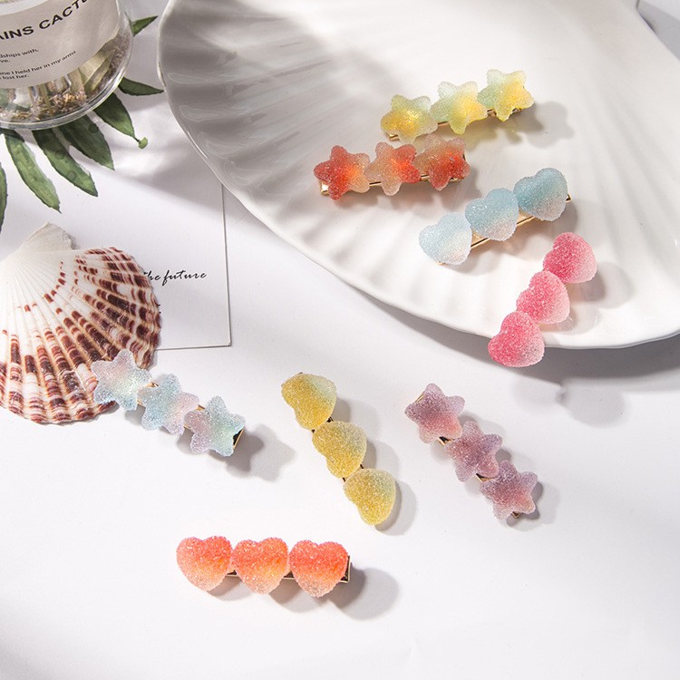 Set 2 kẹp tóc nữ dễ thương hình trái tim ngôi sao phong cách hàn quốc KT001