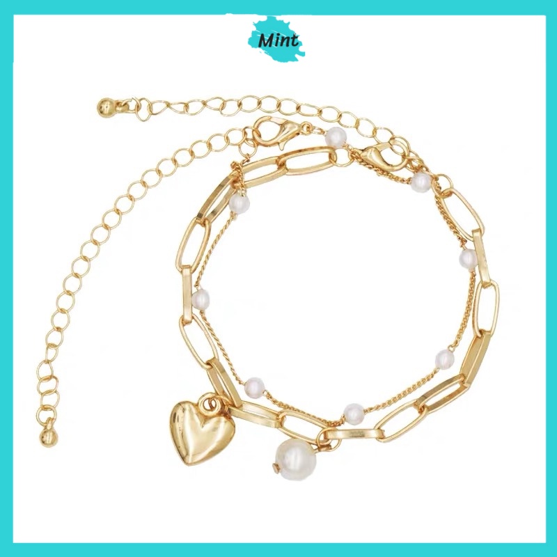 Lắc Tay Hai Lớp Ngọc Trai Nhân Tạo ❤️FREESHIP❤️ Vòng Tay Phối Xích Trái Tim Phong Cách Hàn Quốc | BigBuy360 - bigbuy360.vn