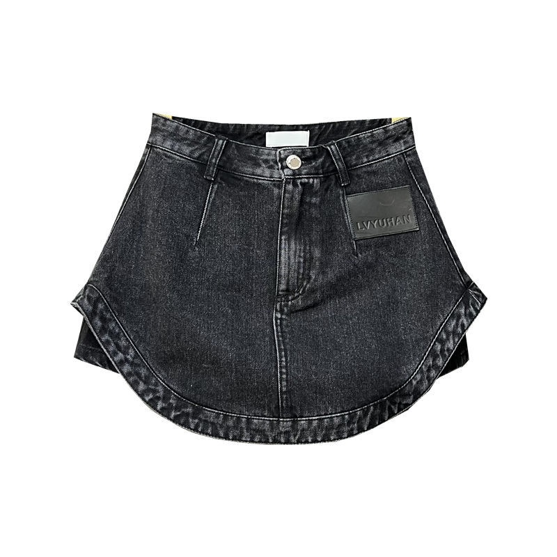 Spot F &amp; X Chân váy denim cạp cao màu đen Thời trang mùa hè 2022