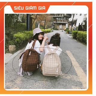 COMBO BA LÔ VẢI KAKI+VÍ CẦM TAY THỜI TRANG, HỌA TIẾT CARO KẺ SỌC
