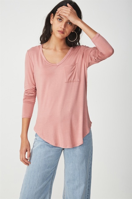 ÁO THUN CỔ V DÀI TAYhiệu COTTON ON
