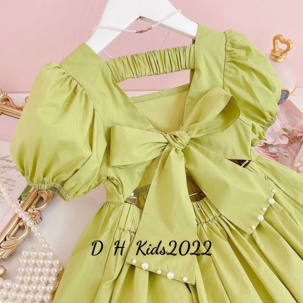 SALE SET VÁY CỘT NƠ ĐIỆU ĐÀ CHO BÉ GÁI CAO CẤP(VXANH)