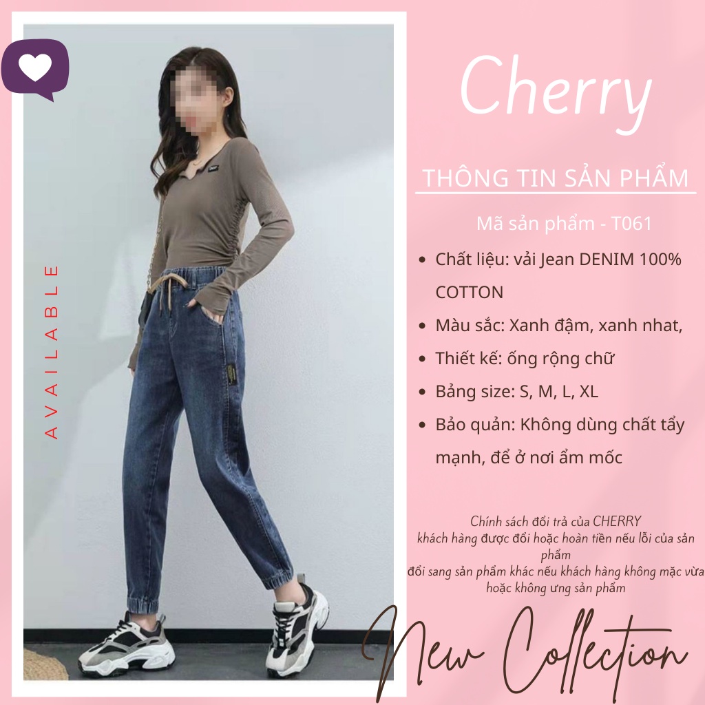 Quần jean nữ baggy CHERRY chất bò DENIM cao cấp dày đẹp phom dáng chuẩn xịn phong cách hàn quốc T061