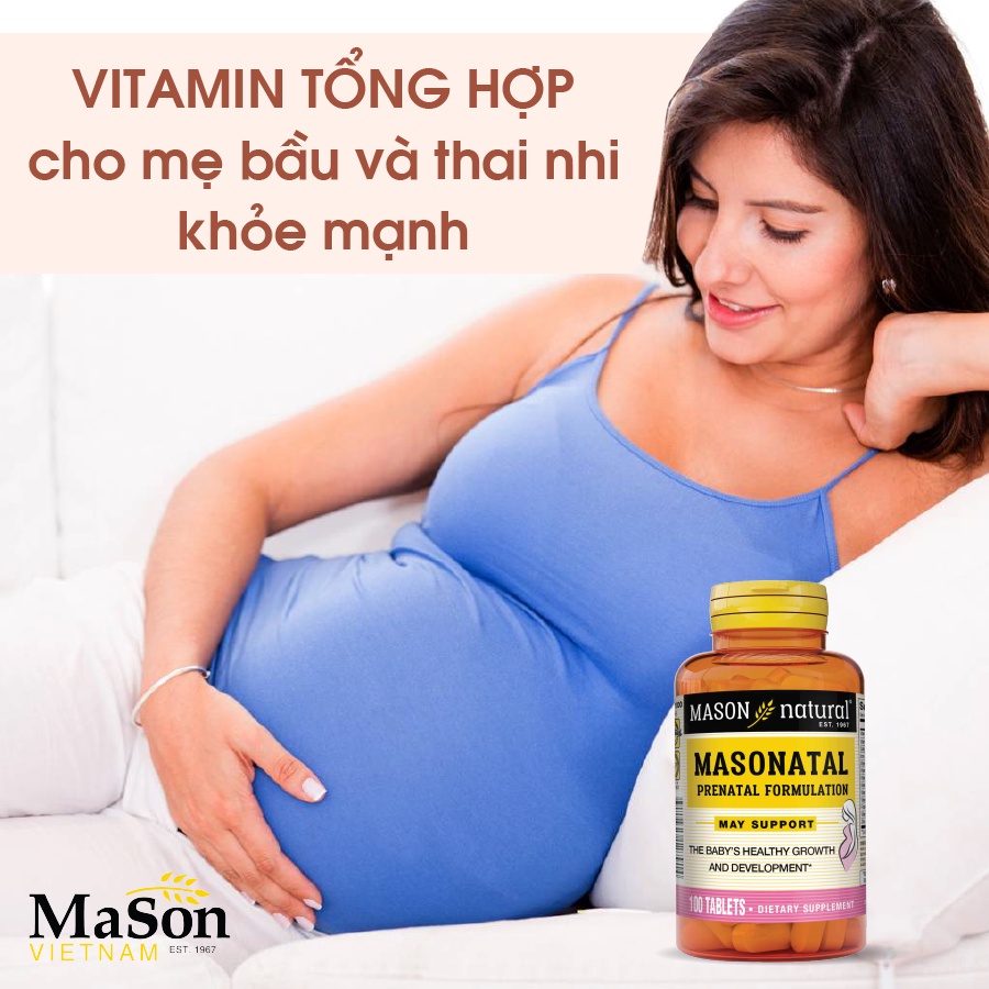 Viên uống bổ sung vitamin tổng hợp cho phụ nữ mang thai và cho con bú Mason Natural Masonatal Prenatal Formulation 100v