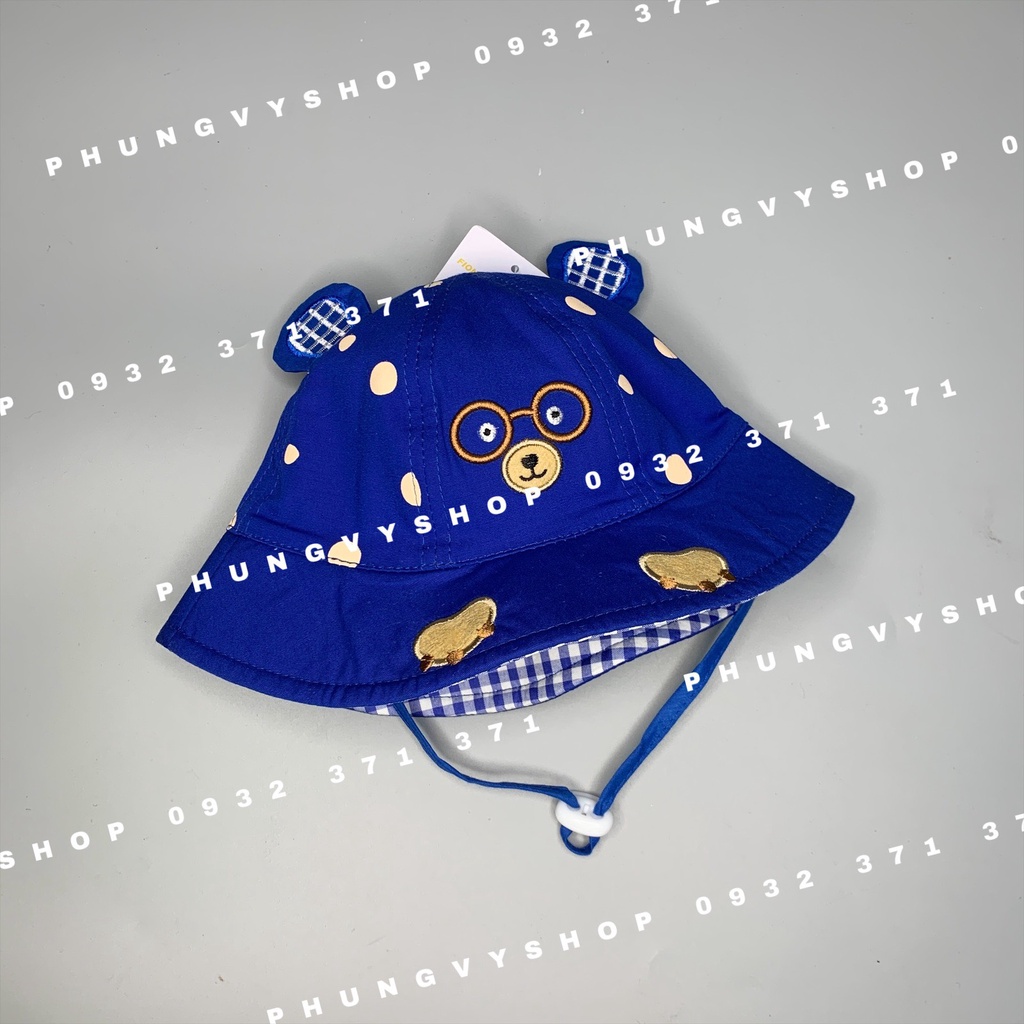 Bé dưới 12 tháng/ Vòng đầu 47cm- Mũ tai bèo vành cực dễ thương BO NHÍ GẤU ĐEO KIẾNG- Nón bucket trẻ em trai gái