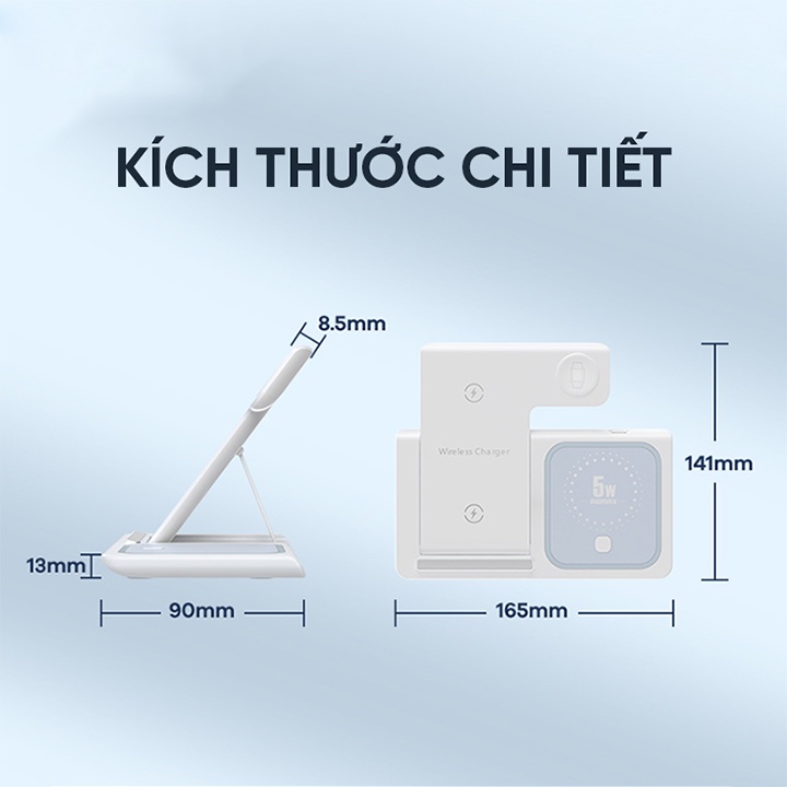 Đế sạc không dây 3 in 1 Remax RP-W53 sạc nhanh max 15W, RP-W60 tích hợp đèn LED cho Điện thoại, Airpods, Apple Watch