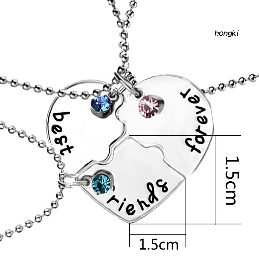 Set 3 Vòng Cổ Tình Bạn Mặt Hình Trái Tim Đính Đá Lấp Lánh