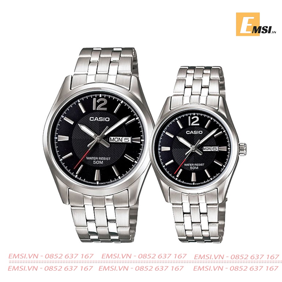 Đồng Hồ Casio Cặp Đôi MTP-1335D-1AVDF & LTP-1335D-1AVDF Dây Kim Loại, Size mặt Nam 41,5mm & 30mm EMS