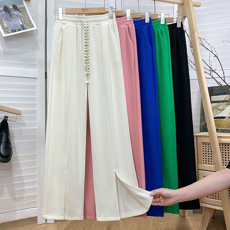 Quần Dài Lưng Cao Ống Rộng Xẻ Tà Màu Sắc Trơn Thời Trang Cho Nữ