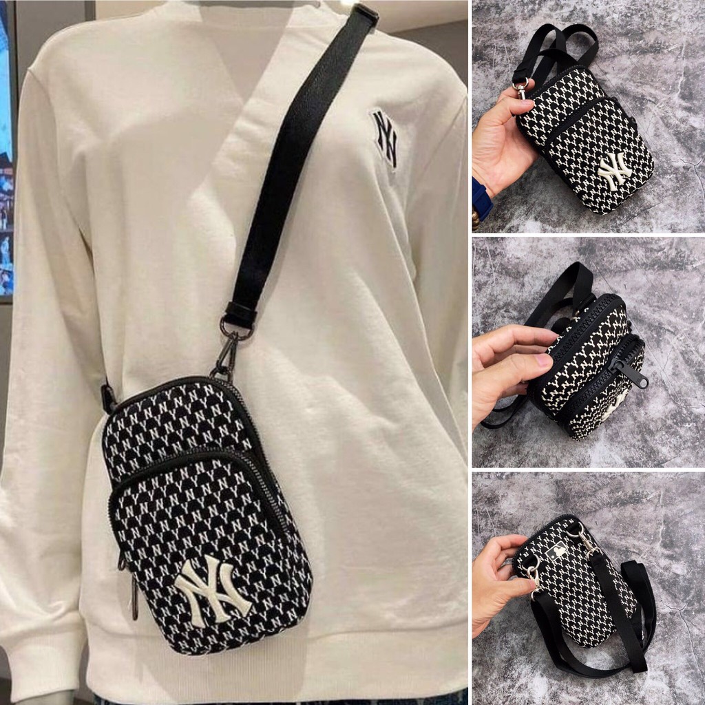 [Mã SKAMLTSM11 giảm 10% đơn 99K] ⚡️ Túi đeo chéo M.L.B NY Monogram Mini Cross Bag - Black HÀNG XUẤT DƯ FULL TEM TAG