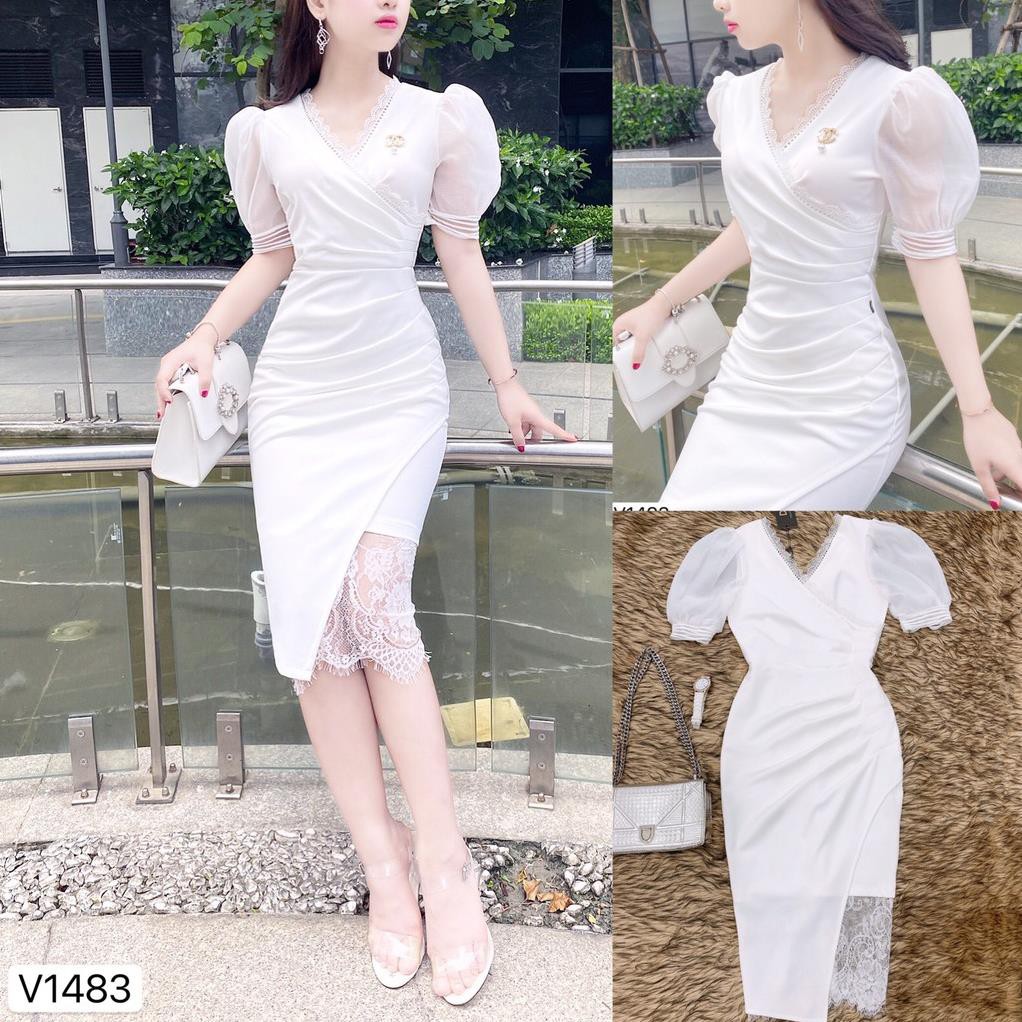 [Váy Đi Tiệc Cao Cấp] - Váy trắng tay bồng phối ren - Váy thiết kế | BigBuy360 - bigbuy360.vn