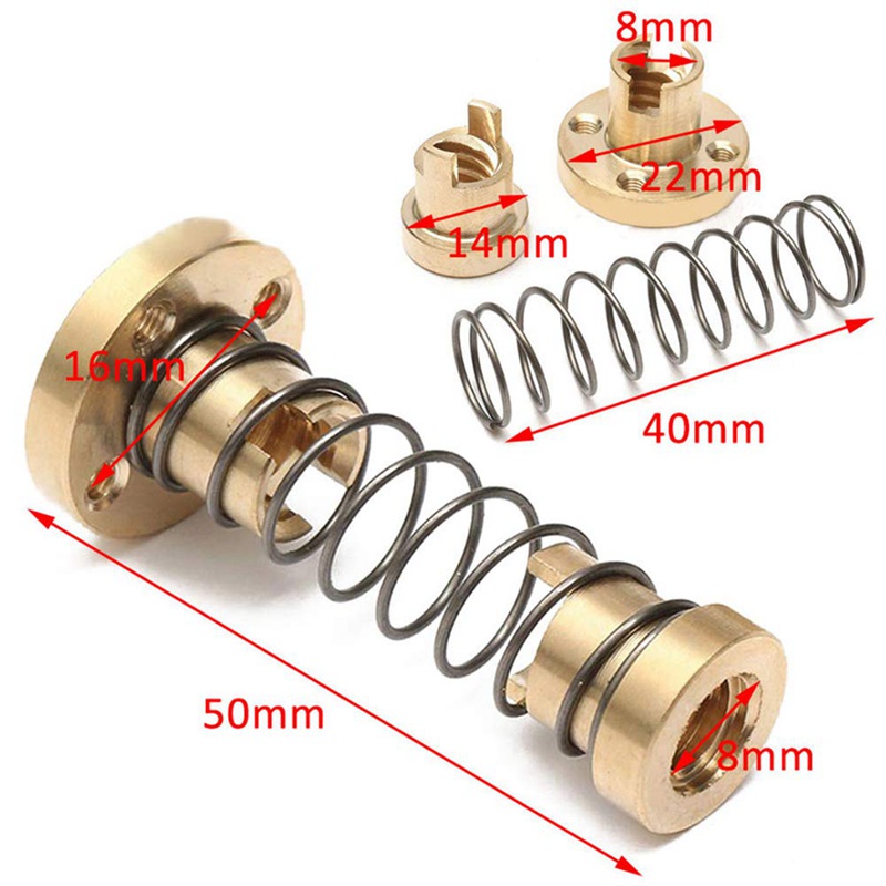 T8 Anti Backlash Spring Nut Lead 4mm for 8mm Acme Threaded