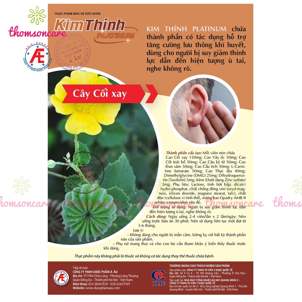 Kim thính Platinum Hàm lượng cao lọ 60v hiệu quả tốt hơn, giảm ù tai, tăng thính lực