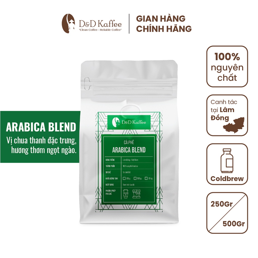 Cà phê Arabica Blend Gói 250gr/500gr, Cà phê nguyên chất 100% rang mộc - D&amp;D Kaffee