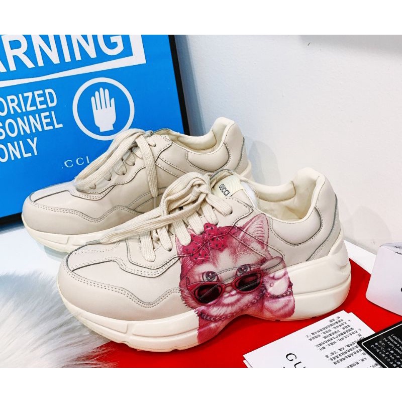Giày thể thao sneaker Guccii mèo nơ hồng hàng VIP hiếm