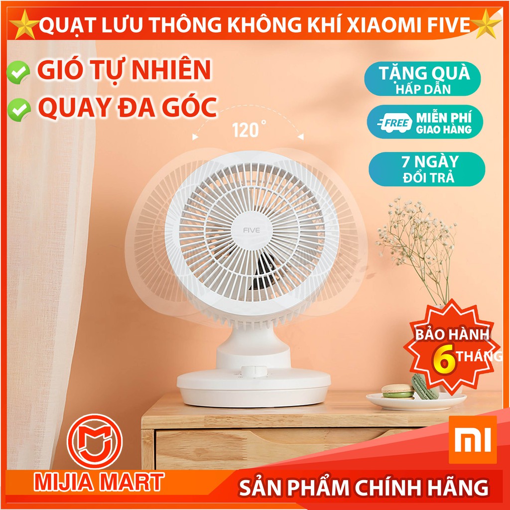 [2021] Quạt lưu thông không khí Xiaomi Five. Quạt đối lưu không khí góc rộng 3 chiều 120 độ.