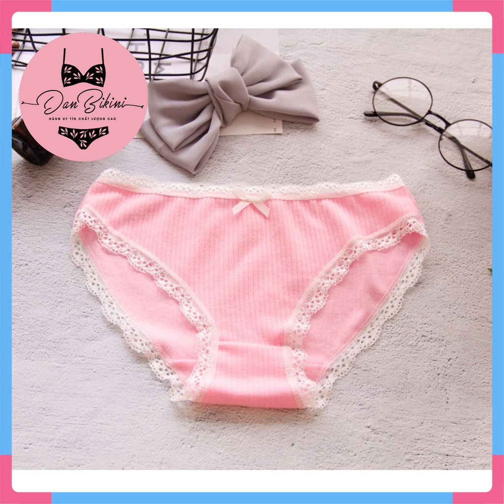 Quần Lót Nữ - Quần Lót Nữ Cotton thun gân tăm viền ren mềm mại tôn dáng gợi cảm co giãn DAN STORE MÃ 0756