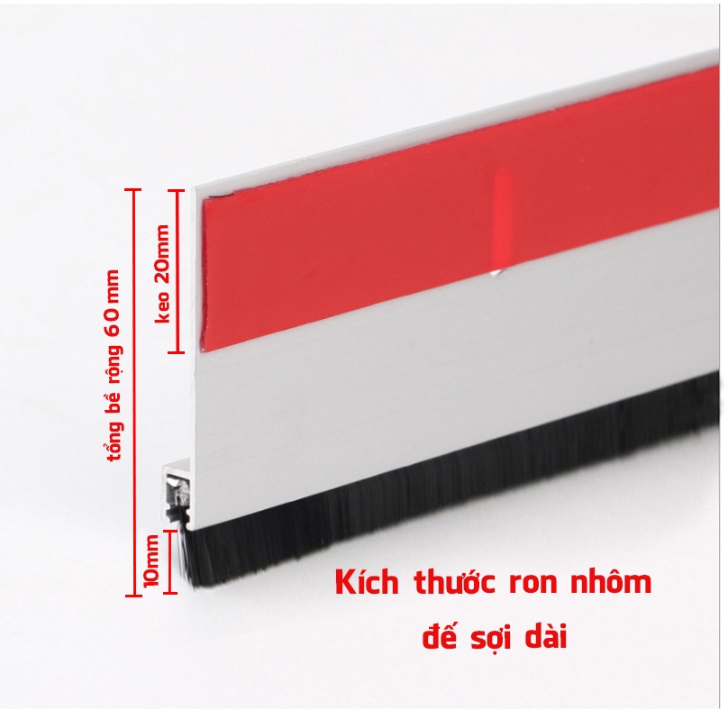 1 Mét Ron Chân Cửa Thanh Chắn Chân Cửa Nhôm Kèm Chổi Sẵn Keo Dán 50mm 60mm Ngăn Bụi Côn Trùng Gián Chuột Legaxi