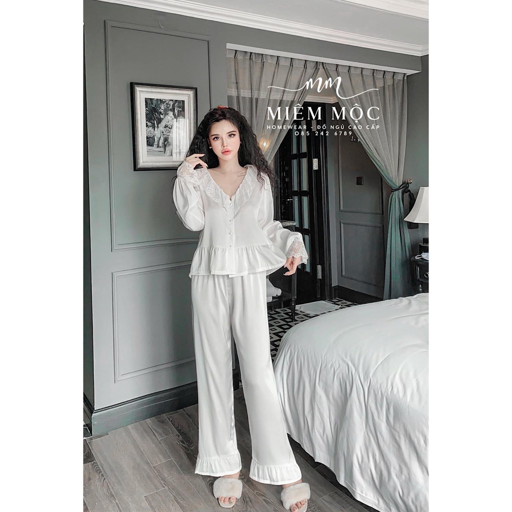 Set pijama lụa dài tay cao cấp Bộ mặc nhà sang chảnh thanh lịch | BigBuy360 - bigbuy360.vn