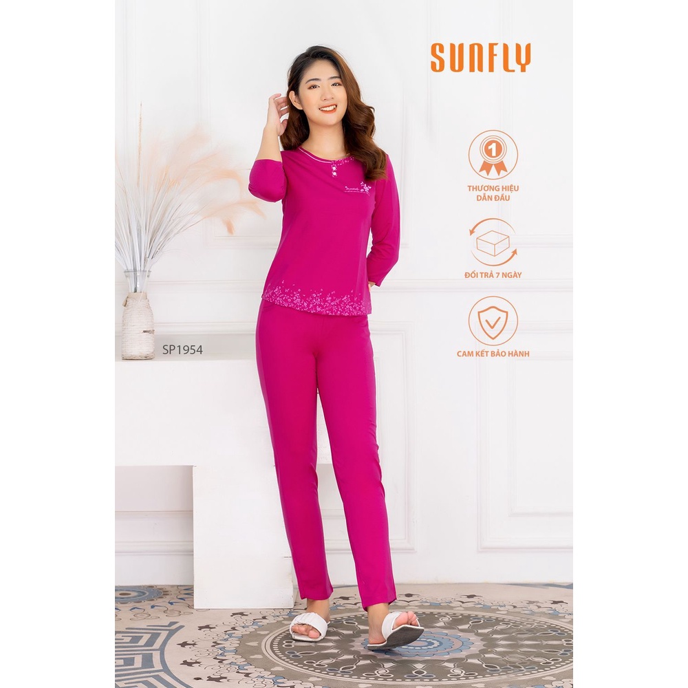 SP1954 Bộ đồ mặc nhà nữ cotton SUNFLY áo tay lỡ, quần dài | BigBuy360 - bigbuy360.vn