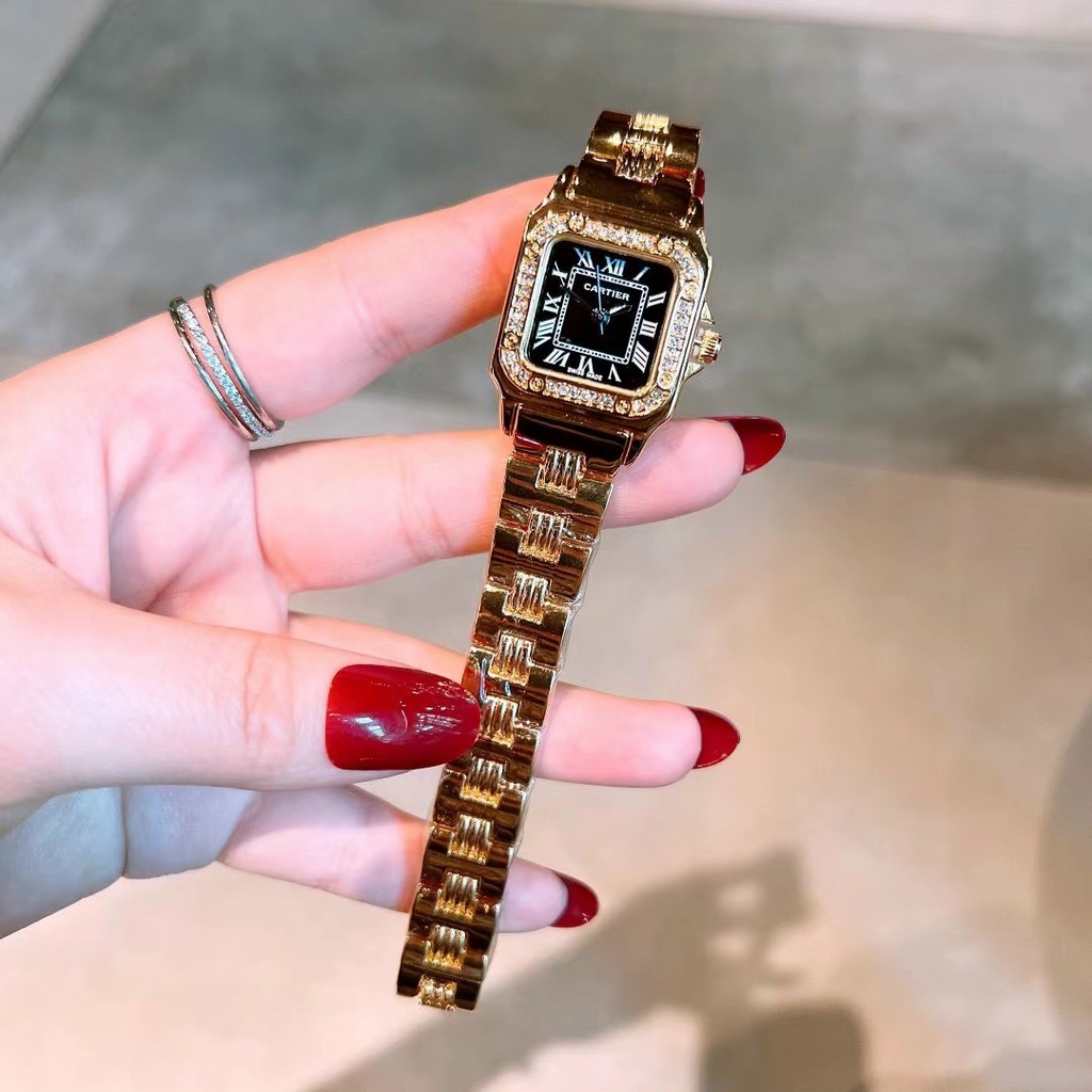 ☘️☘️Đồng hồ nữ catier dây thép nạm đá mặt vuông , size 22mm