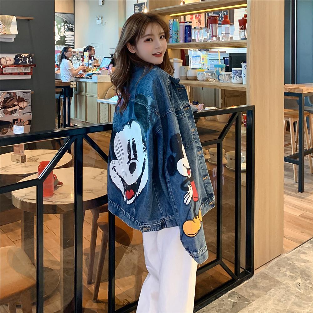 Áo Khoác Denim Họa Tiết Hoạt Hình Thời Trang Xuân Thu Cho Nữ