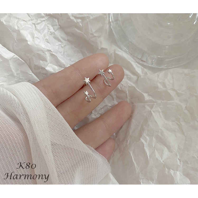 Khuyên tai nữ bạc ngôi sao móc cong ôm tai thiết kế mới lạ Star Line | HARMONY ACCESSORIES K80
