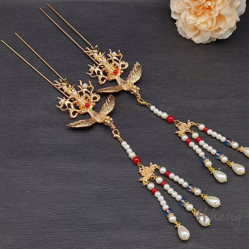 YADORNOS Kẹp Tóc Tua Rua Hình Chim Phượng Hoàng Phong Cách Cổ Điển Cho Nữ