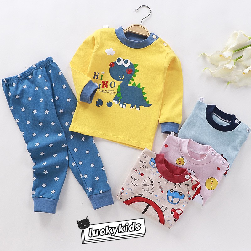 Mới Bộ Đồ Ngủ Cotton Tay Dài In Họa Tiết Hoạt Hình Dễ Thương Cho Bé