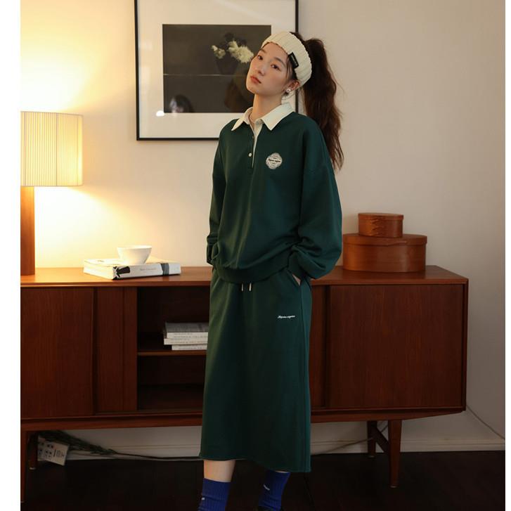 Bộ Áo Sweater Cổ Bẻ Thêu Họa Tiết Màu Sắc Tương Phản Phong Cách Hàn Quốc Thời Trang Mùa Thu Mới