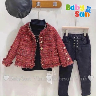 Áo dạ tweed đỏ dành cho bé gái