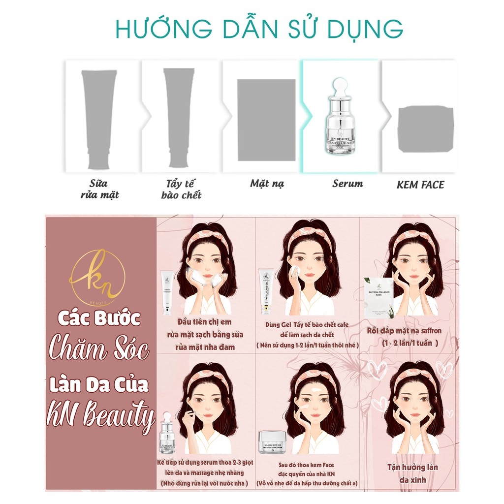 [Khuyến Mãi] Bộ 3 sản phẩm Trắng Da Ngừa Nám KN Beauty chuyên sâu: Kem dưỡng 25g + Serum 30ml+ Tẩy tế bào chết 120ml