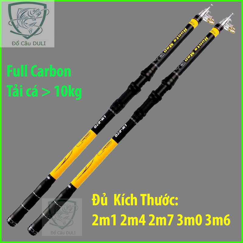 Cần Câu Máy Rút Hunts man LW vàng đủ size 2m1 2m4 2m7 3m0 3m6 cacbon tải cá trên 10 kg -docauduli (xả hàng giảm giá và