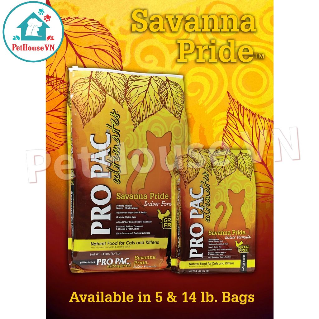 PROPAC SAVANNA PRIDE - Túi 6KG Thức Ăn Hạt Cho Mèo Và Mèo Con Vị Gà & Đậu Hà Lan Hàng Chính Hãng