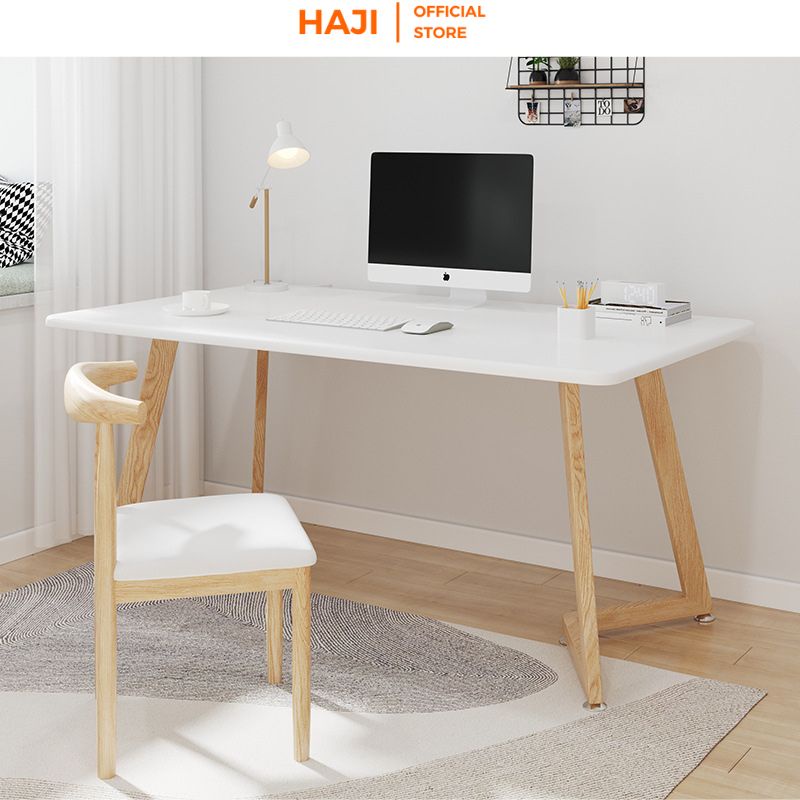 Ghế bàn làm việc tựa lưng thoải mái chân sắt giả gỗ chắc chắn sang trọng thương hiệu HAJI E60