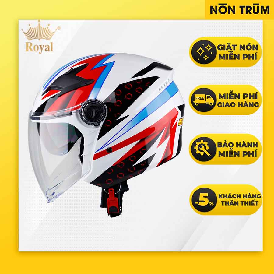 Nón bảo hiểm 3/4 Royal M268 có 2 kính tem Dragon boy, bảo hành 12 tháng, giặt nón miễn phí 6 tháng tại hệ thống Nón Trùm