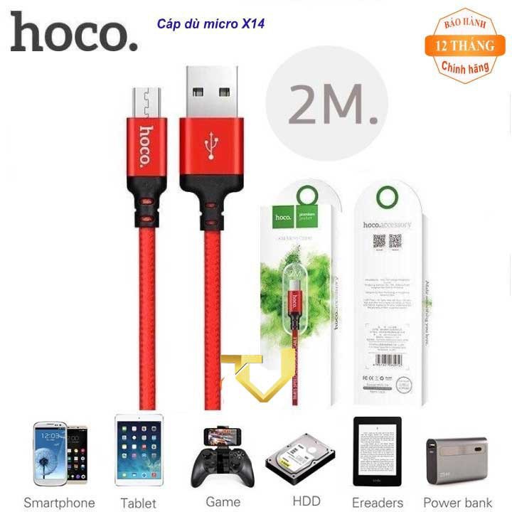 Cáp HOCO X14 Dài 2M Chân IPHONE / MICRO / TYPE-C ' Hàng Chính Hãng' ( Giao Màu Ngẫu Nhiên )