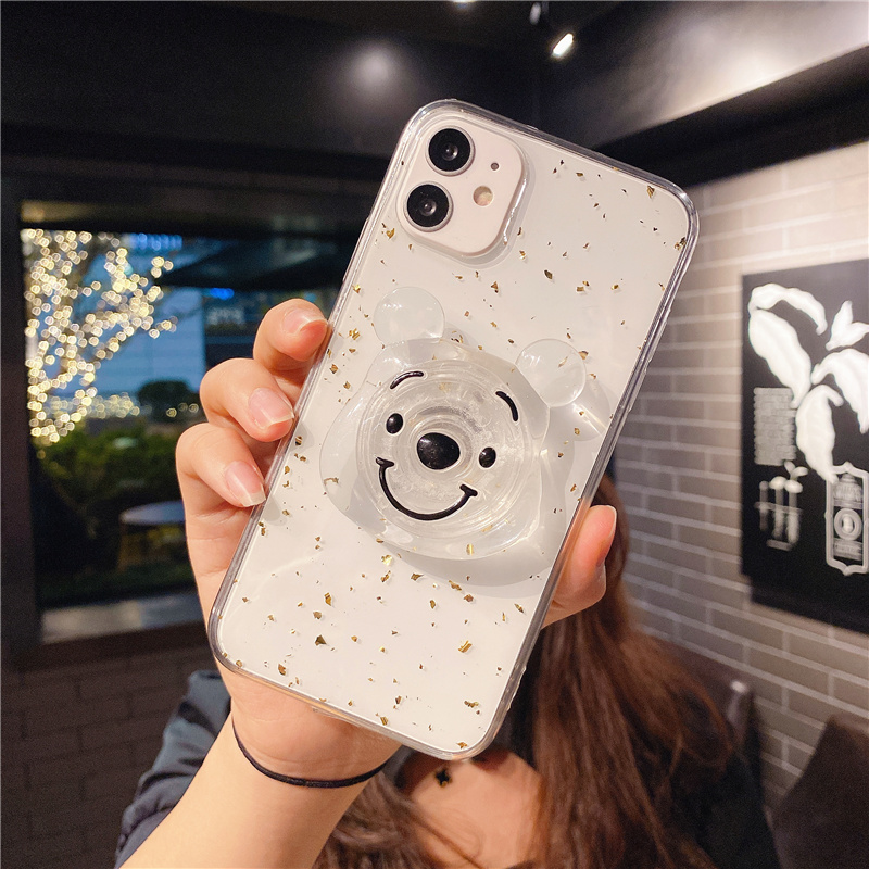 Gold foil silver foil + Pooh stand  for Iphone 12 Pro Max / Soft shell / Iphone 11 Pro Max / Xr / Xs Max / 7plus / 8plus / 6 Plus / Se 2020  Shockproof phone case Vỏ iPhone