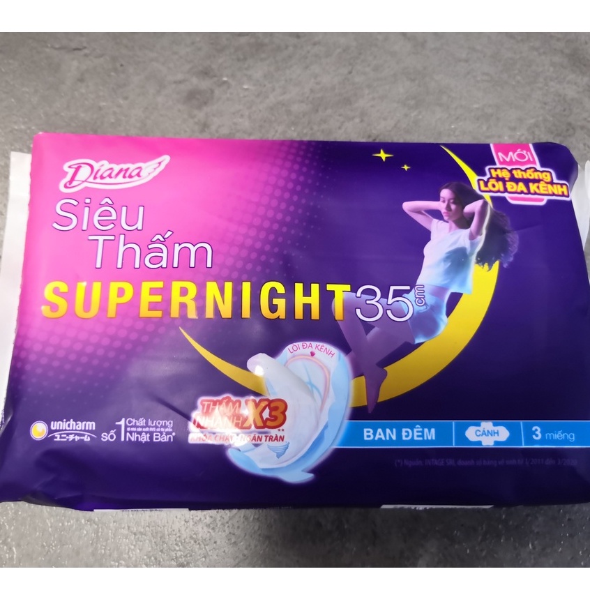 Băng vệ sinh ban đêm Diana siêu thấm Super night 35cm - bvs ban đêm 3 miếng 1 gói