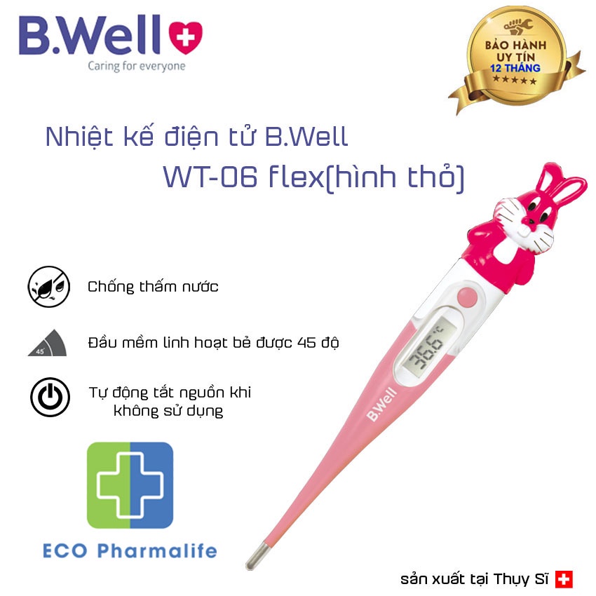 Nhiệt kế điện tử đo chính xác thân nhiệt cho bé B.Well Swiss WT-06 flex Thụy Sĩ - Đo nhiệt độ cảnh báo sốt bằng âm thanh