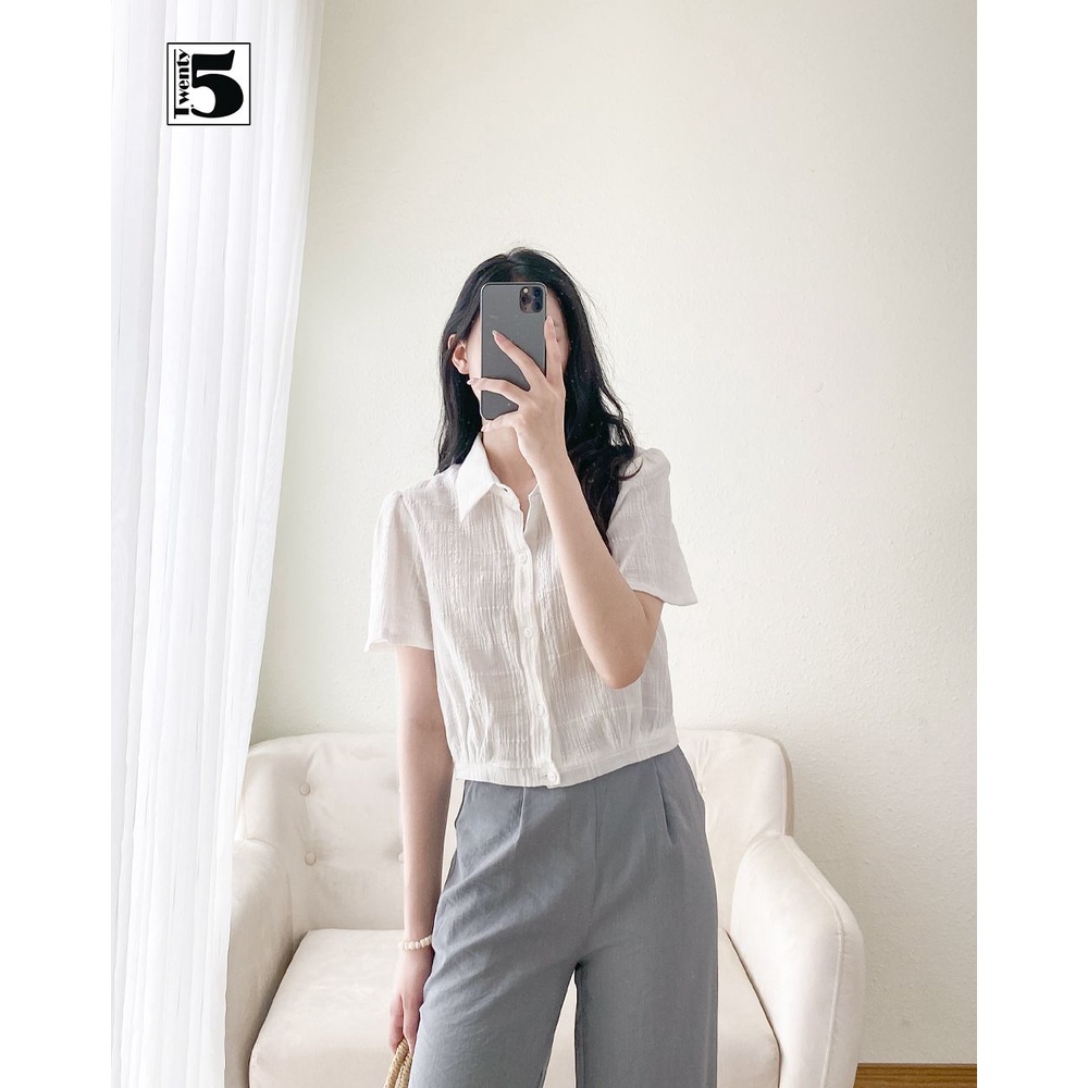 Áo sơ mi công sở nữ dáng lửng vải cotton nhăn Twentyfive TA40