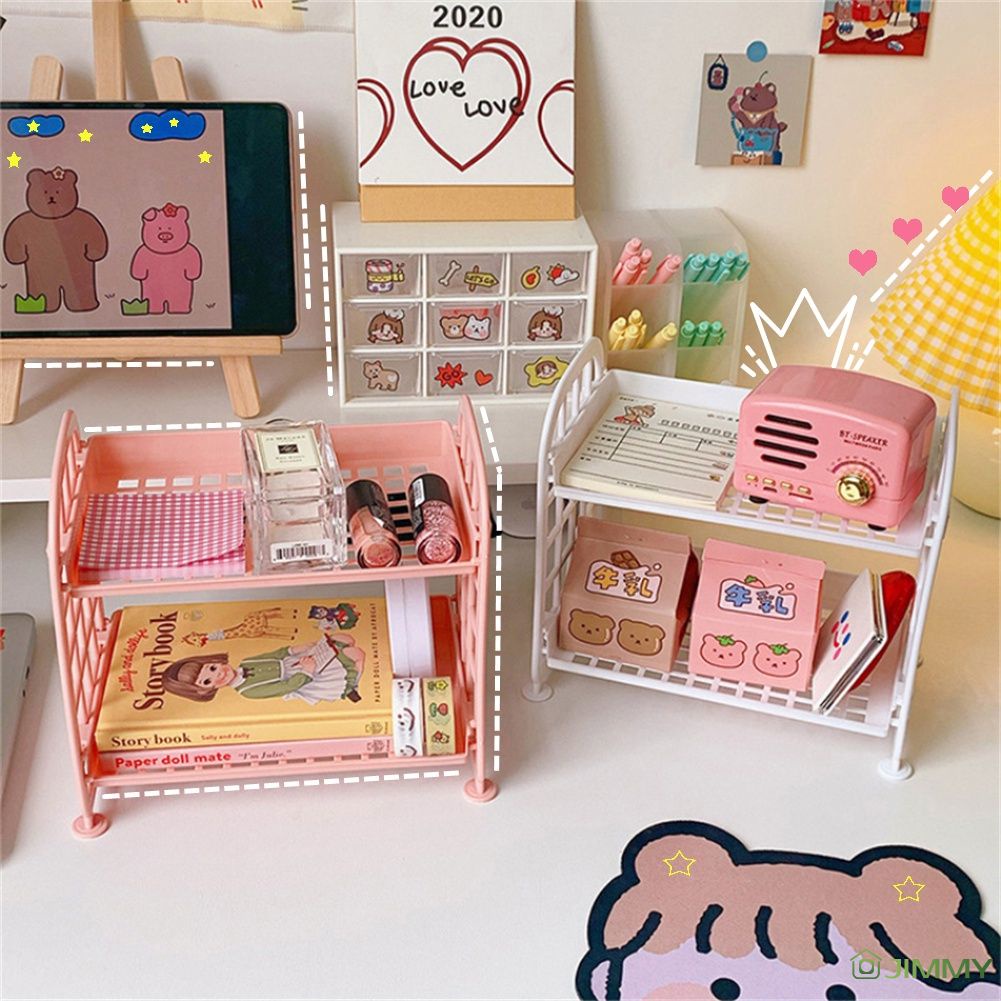 New Ins lưu trữ giá mỹ phẩm trang sức đôi-hai lớp Giá lưu trữ gấp đơn giản Máy tính để bàn nhà phòng tắm kệ lưu trữ Giá Đôi-Hai lớp lưu trữ giá