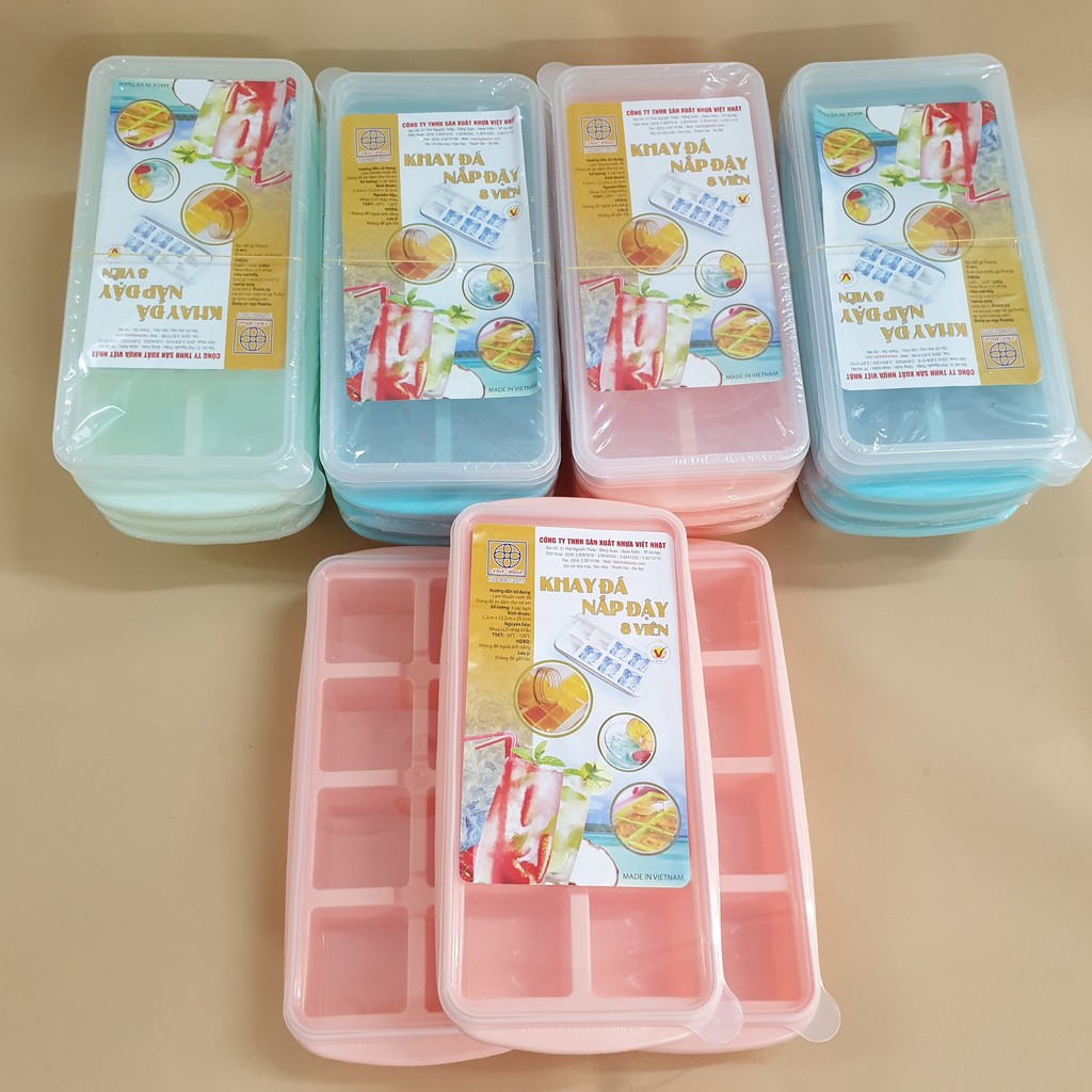 Vỉ Làm Đá 8 Viên  Có Nắp , Khay Làm Đá Chuẩn Xin Việt Nhật Chất Liệu Nhựa PP Nguyên Sinh An Toàn Sức Khỏe