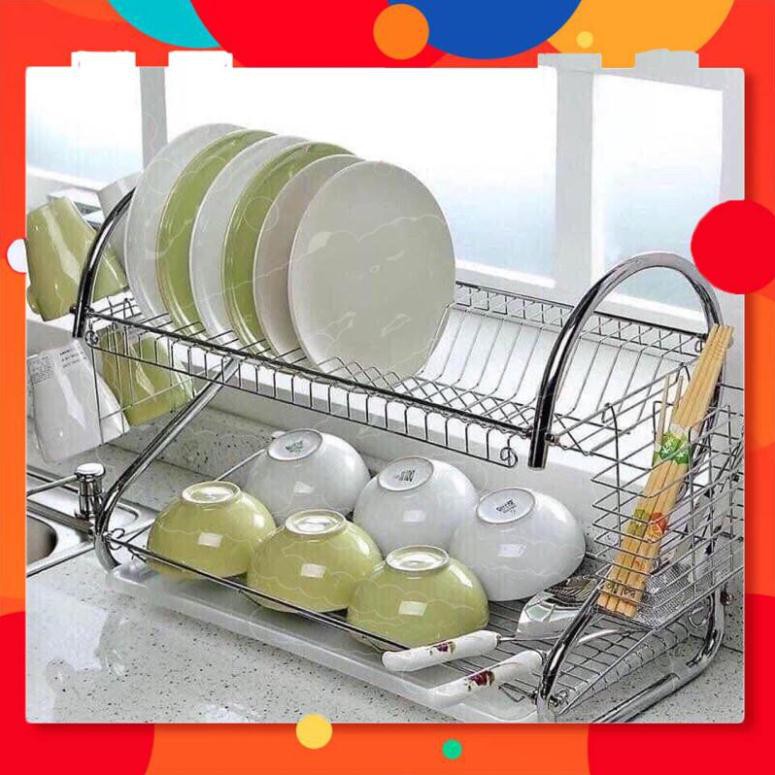 THANH LÝ - 🎊KỆ ÚP CHÉN INOX 2 TẦNG CÓ KHAY HỨNG NƯỚC DÀY DẶN BỀN ĐẸP🎊🎊🤔 - LẺ RẺ NHƯ SỈ. Đồ Gia Dụng BinBon