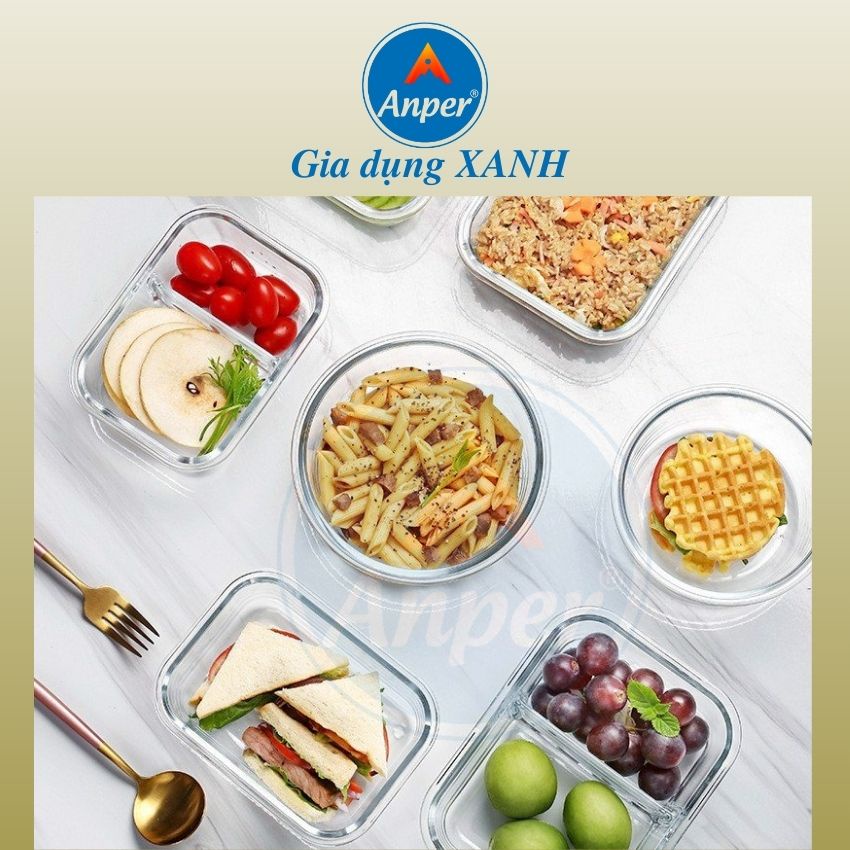 Hộp thuỷ tinh cơm văn phòng Tròn  Anper, đựng thực phẩm  chia ngăn chống tràn dùng được trong lò vi sóng Lock Lock | BigBuy360 - bigbuy360.vn