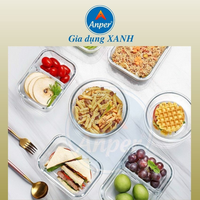 Hộp thuỷ tinh  Cường Lực Anper Cao Cấp , Nắp Nhựa Màu Ngẫu Nhiên, Hộp Cơm Thủy Tinh ,Hộp Đựng thức ăn