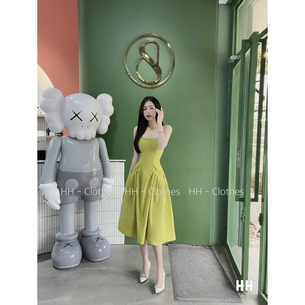 Váy xanh li túi cúp ngực