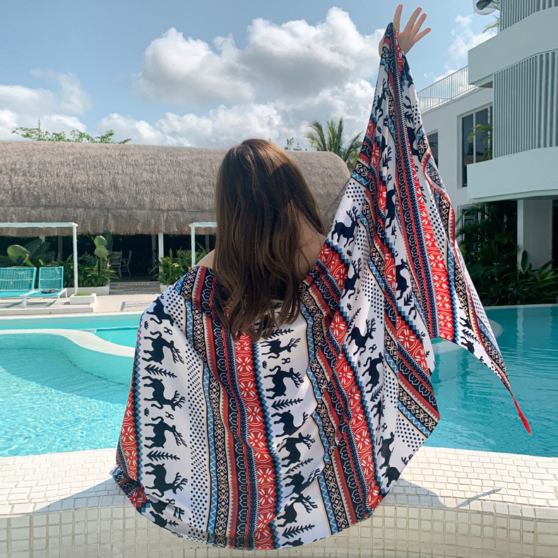 [NowShip2h] Khăn Quàng Cổ (Khăn Choàng Cổ) Boho Du Lịch Biển Thổ Cẩm  - Chất Liệu Cotton - 90x190cm - Mã KC026